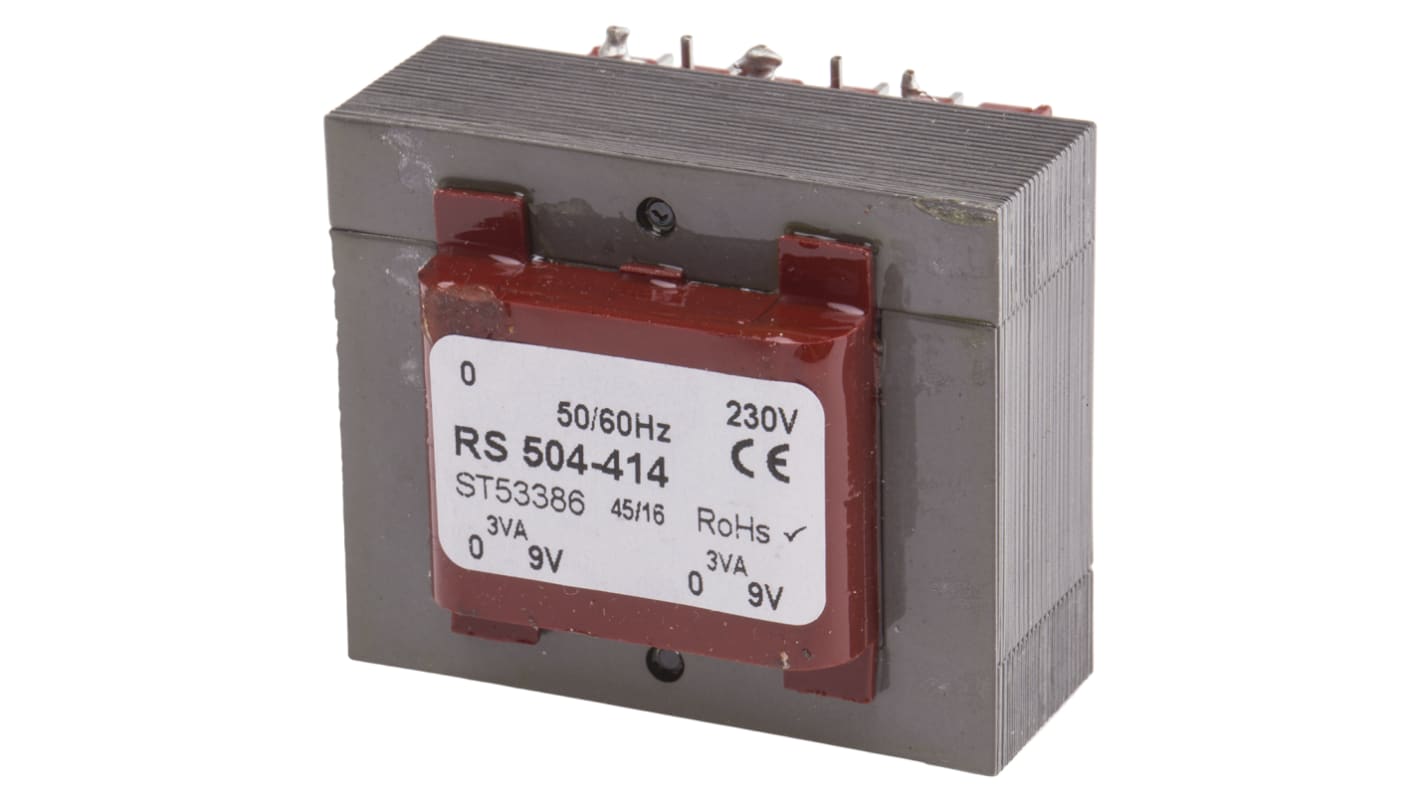 Transformateur pour circuit imprimé RS PRO, 9V c.a., 230V c.a., 6VA, 2 sorties