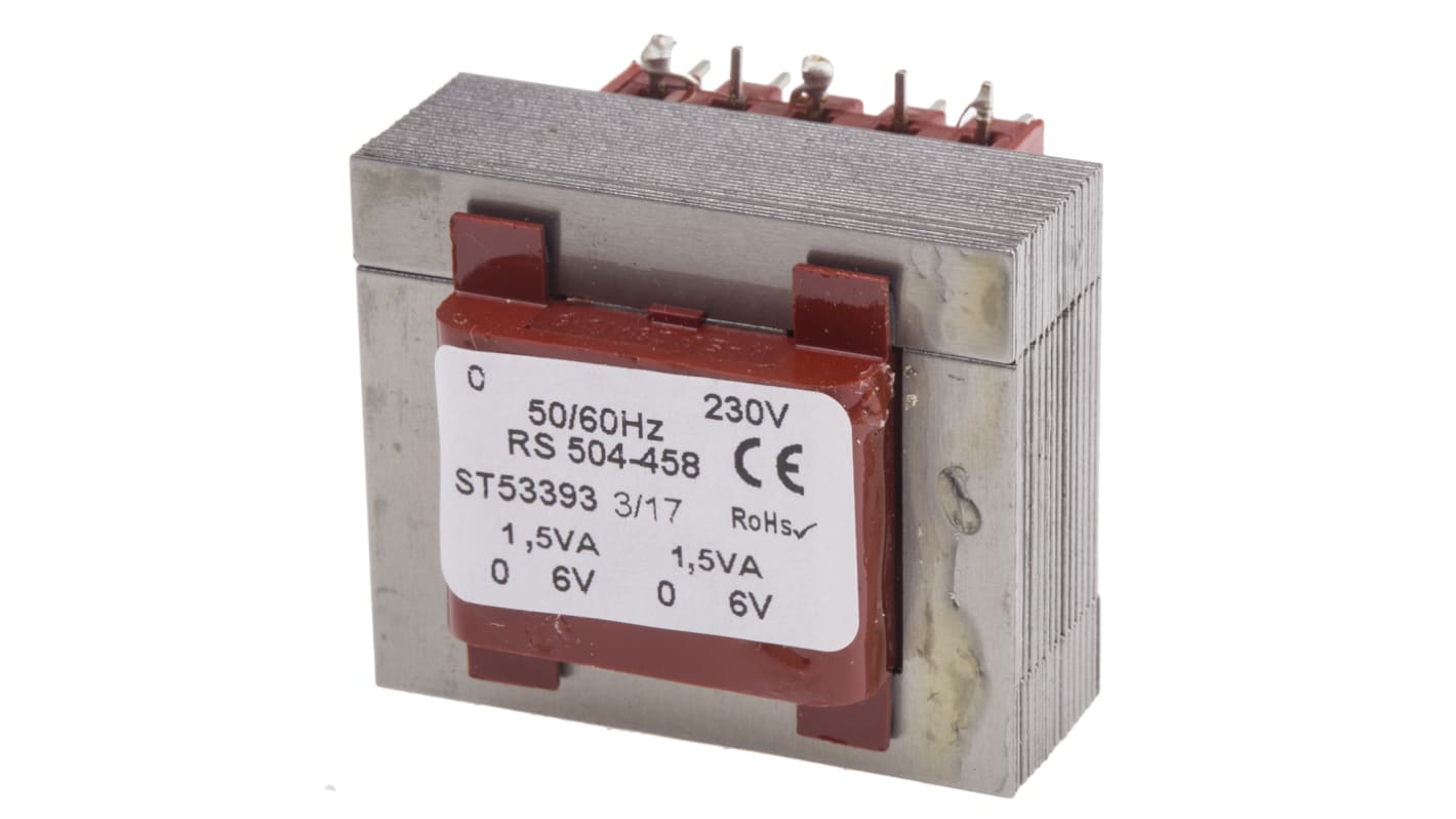 Transformateur pour circuit imprimé RS PRO, 6V c.a., 230V c.a., 3VA, 2 sorties