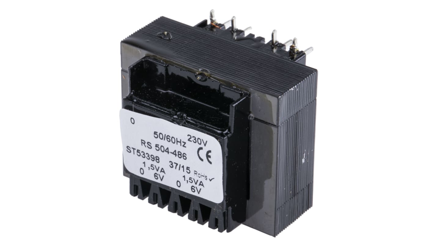 Transformateur pour circuit imprimé RS PRO, 6V c.a., 230V c.a., 3VA, 2 sorties