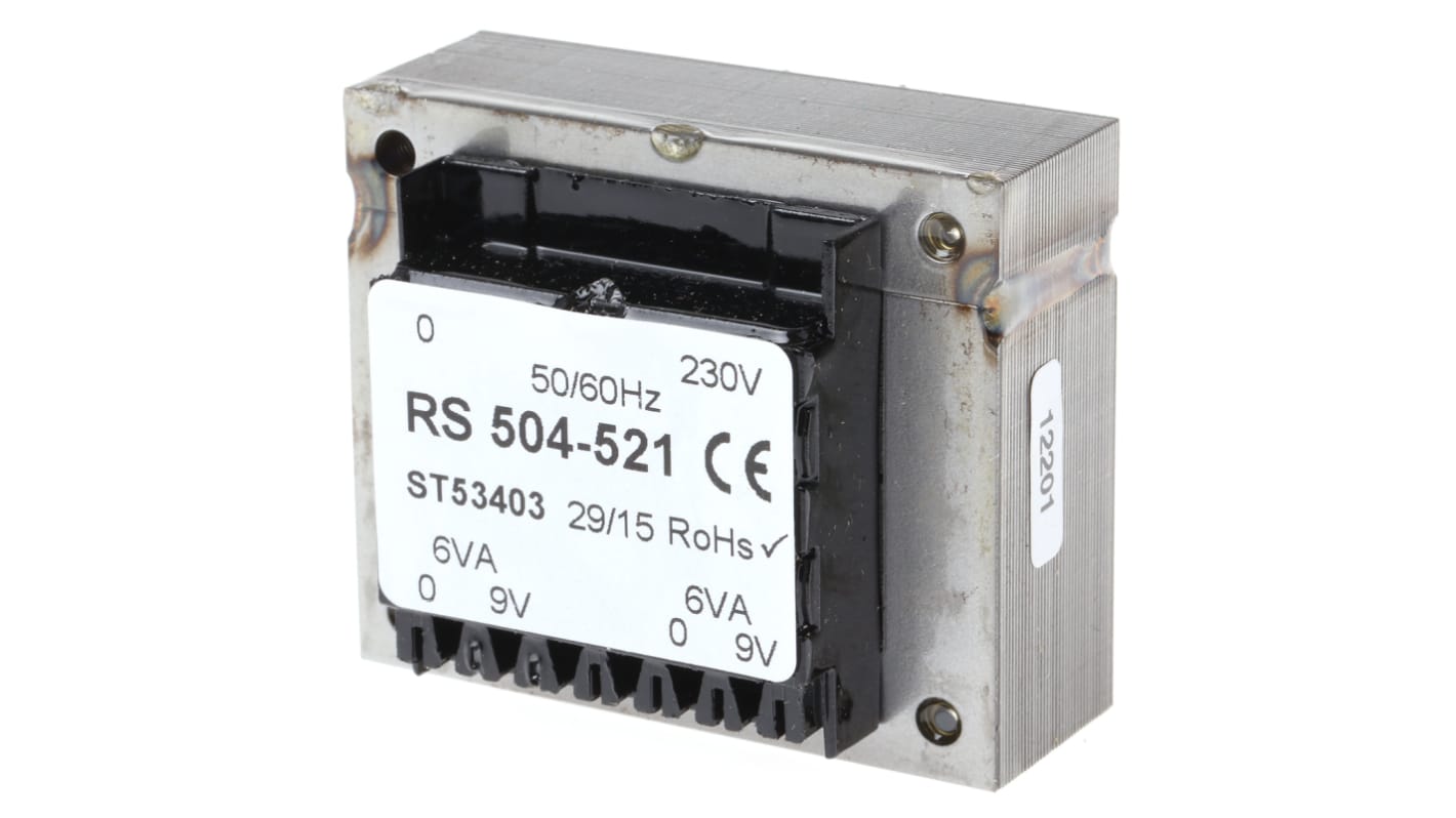 Transformateur pour circuit imprimé RS PRO, 9V c.a., 230V c.a., 12VA, 2 sorties