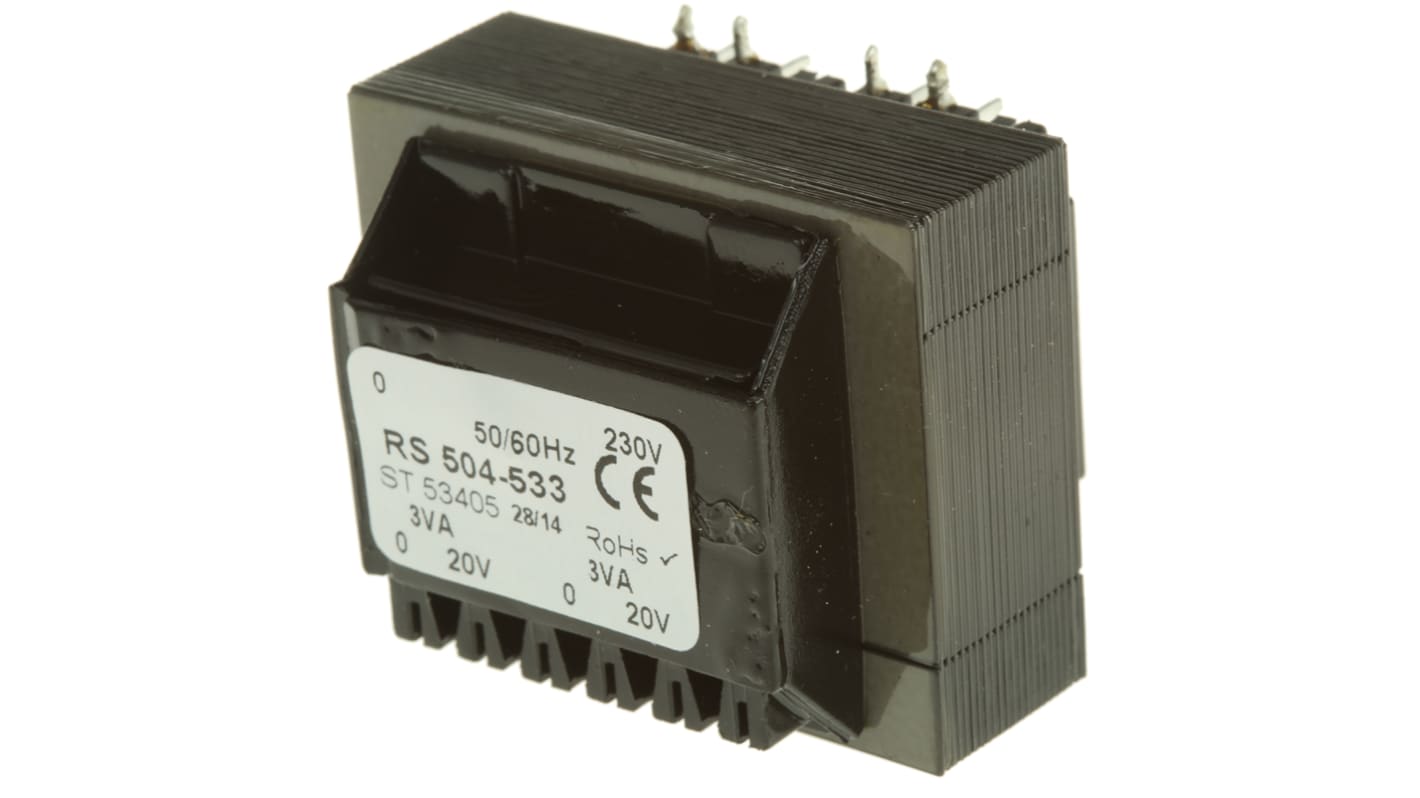 Transformateur pour circuit imprimé RS PRO, 20V c.a., 230V c.a., 6VA, 2 sorties