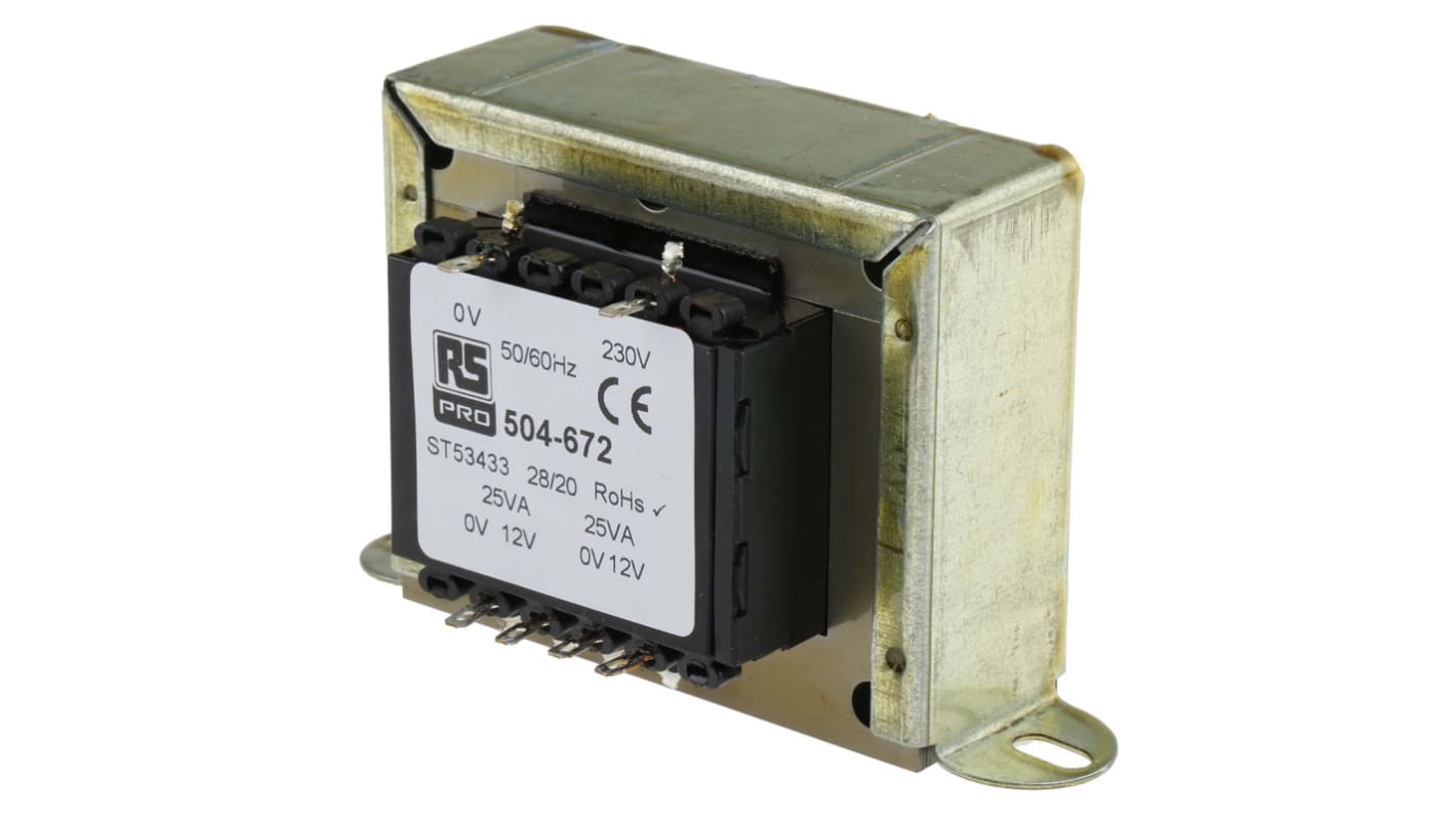 RS PRO 50VA 2 Output Chassis Mounting Transformer, 12V ac, IEC 61558-2-6