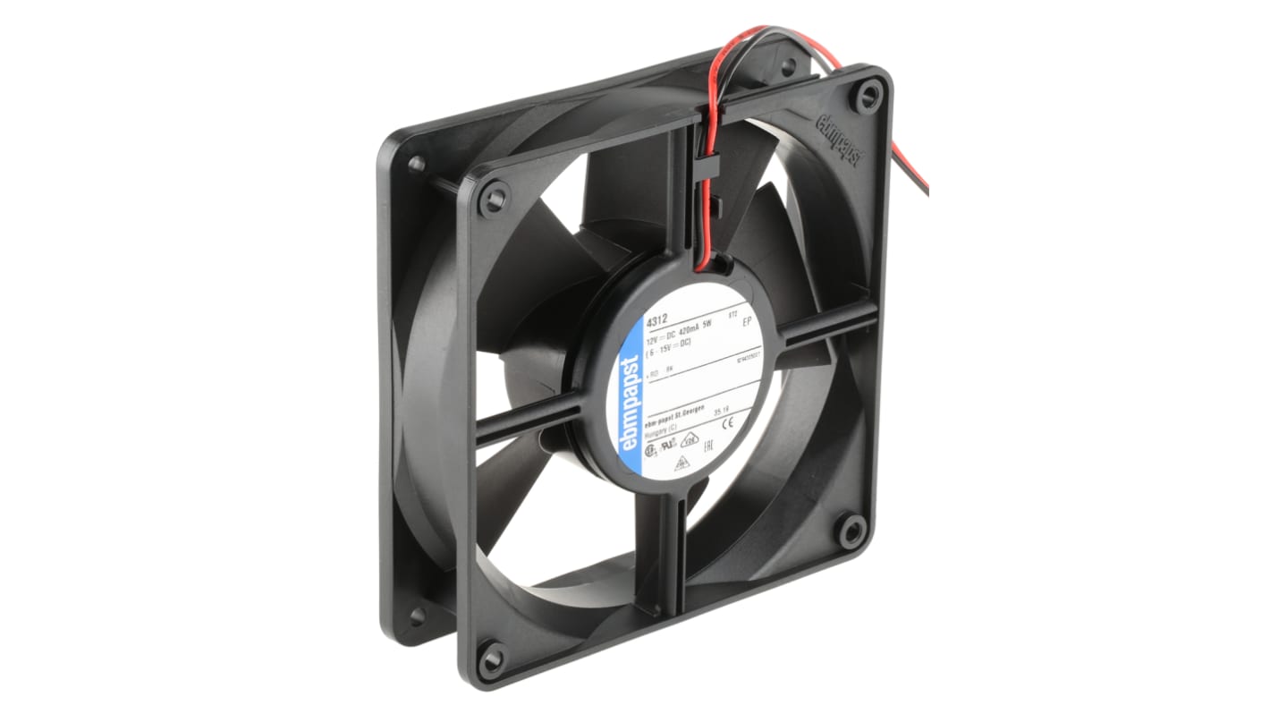 ebm-papst 4300 Series Axial Fan, 12 V dc, DC Operation, 170m³/h, 5W, 420mA Max, 119 x 119 x 32mm