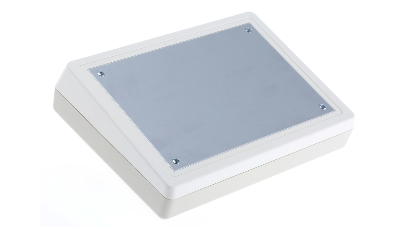 Contenitore per elettronica OKW con frontale inclinato 138 x 190 x 47mm, in ABS, col. Grigio/Bianco