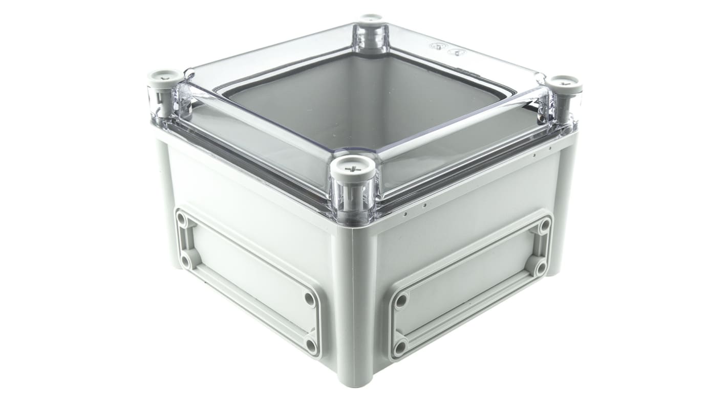 Fibox EK Series Grey Polycarbonate Enclosure, IP66, IP67, Flanged, Transparent Lid, 190 x 190 x 130mm