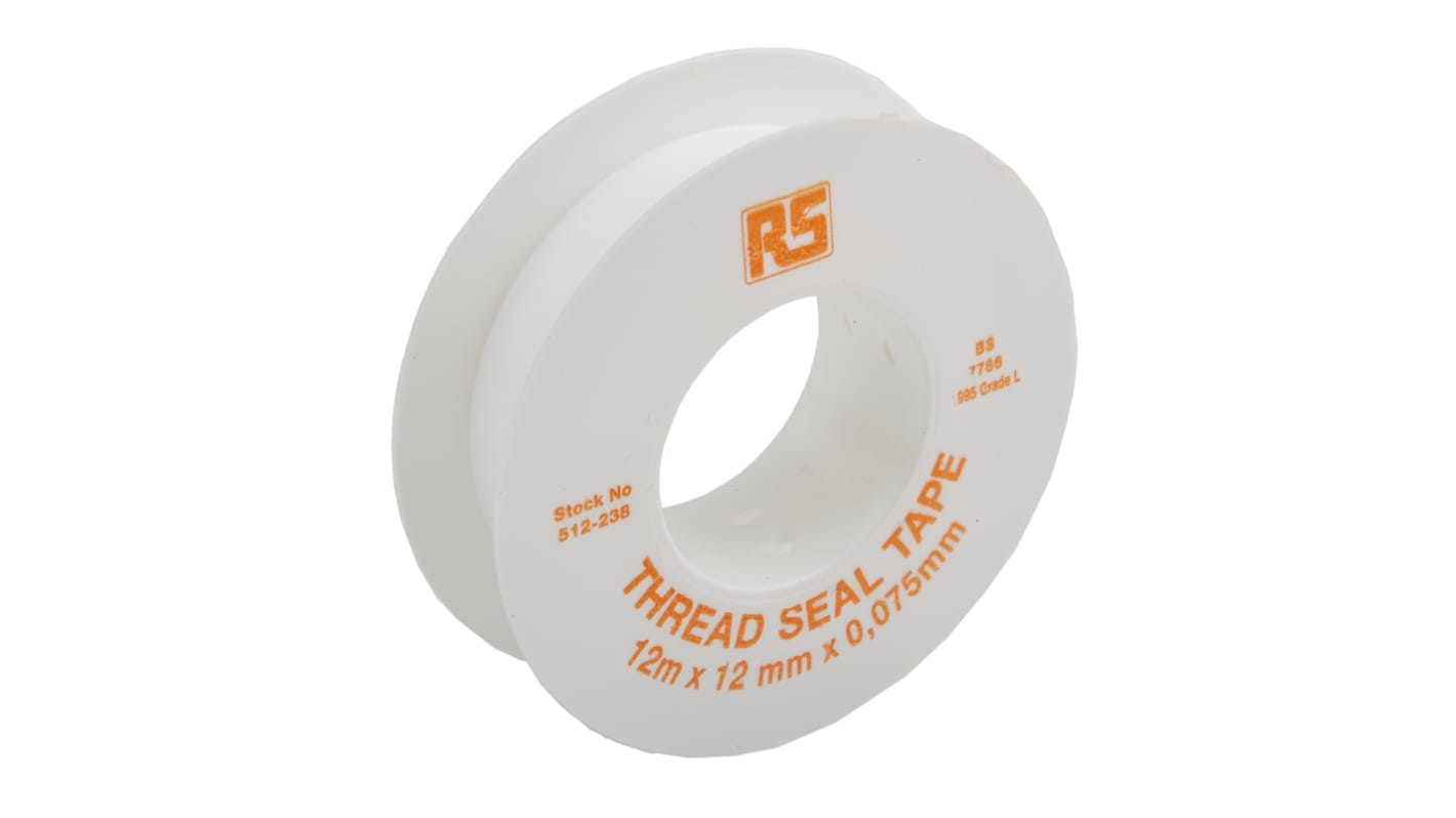 RS PRO, PTFE-tape, 12m, Bredde: 12mm, Hvid Farve