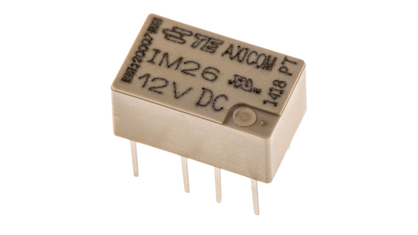 TE Connectivity PCB Mount Signal Relay, 12V dc Coil, 2A Switching Current, DPDT