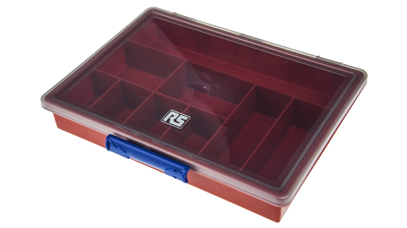 Caja organizadora RS PRO de 9 compartimentos de PP Rojo, 240mm x 195mm x 43mm