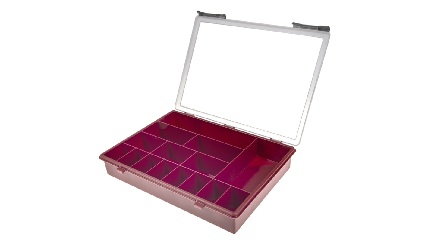 Caja organizadora Raaco de 15 compartimentos de PP Rojo, 338mm x 260mm x 57mm