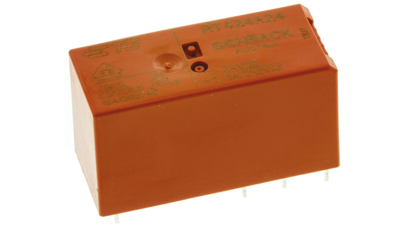 RT424A24 TE Connectivity PCB Mount Latching Power Relay, 24V dc Coil