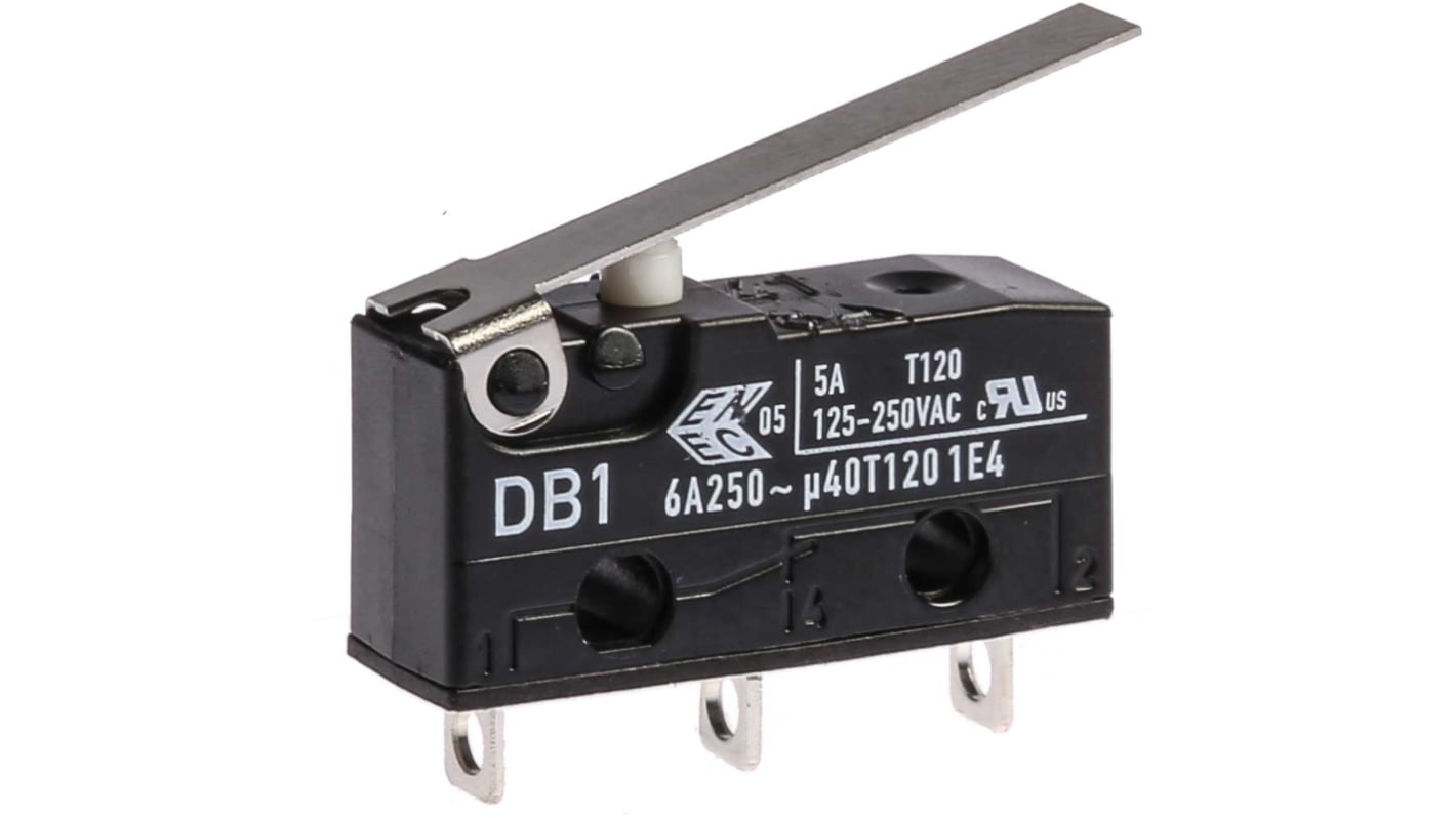 DB1CA1LC ZF Lever Micro Switch, Solder Terminal, 6 A 250 V ac