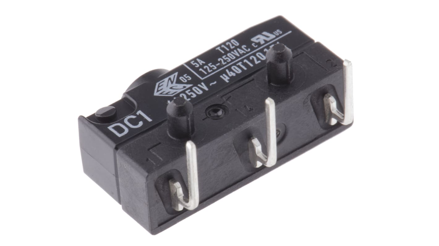 Microrupteur Bouton ZF, Circuit imprimé à angle droit, 1RT, 6 A @ 250 V c.a.
