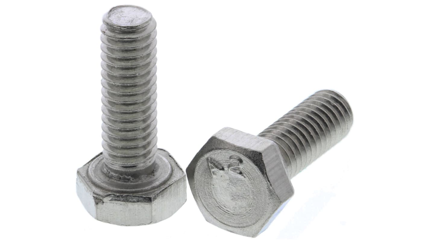 RS PRO Plain Stainless Steel Hex, Hex Bolt, M4 x 12mm