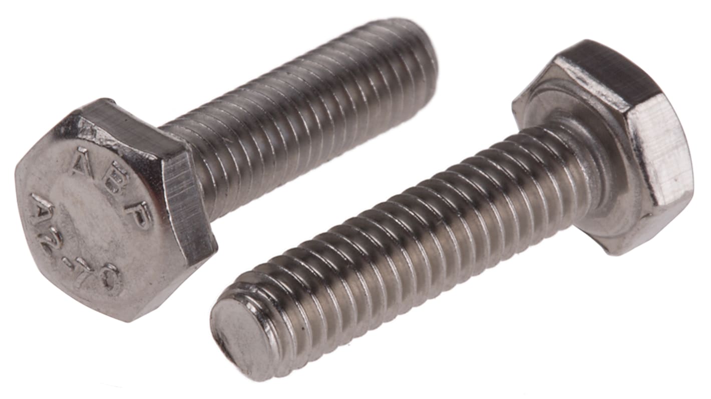 M4 x 16mm Bolt med sekskanthoved, Blank, Rustfrit stål A2 304