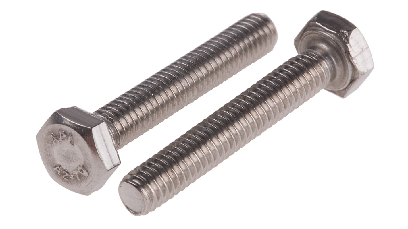 RS PRO Plain Stainless Steel Hex, Hex Bolt, M4 x 25mm