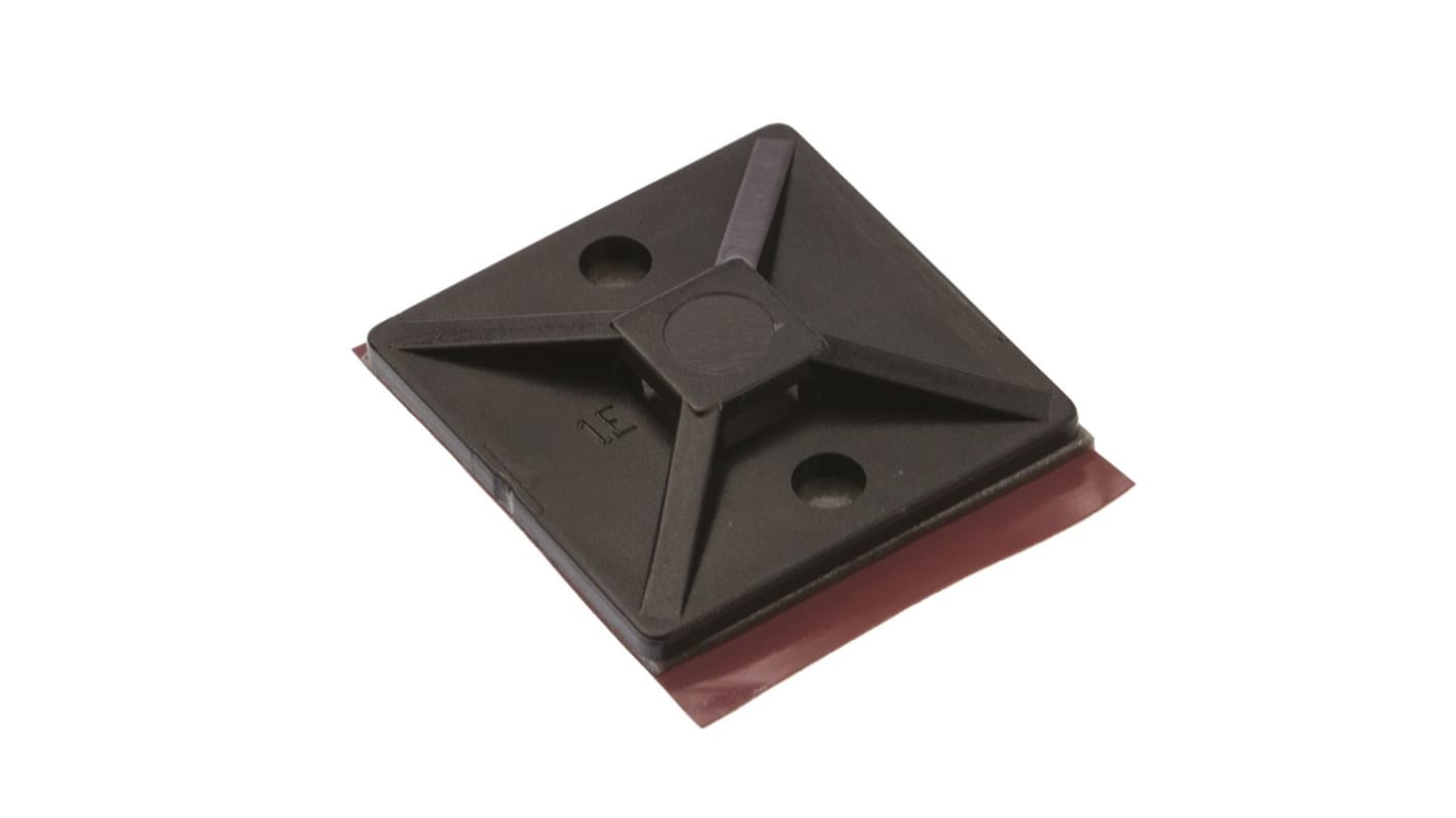 HellermannTyton MB Befestigungssockel selbstklebend, Nylon 66 Schwarz 28mm x 28 mm, für 4mm → 5.4mm Kabelbinder, 10