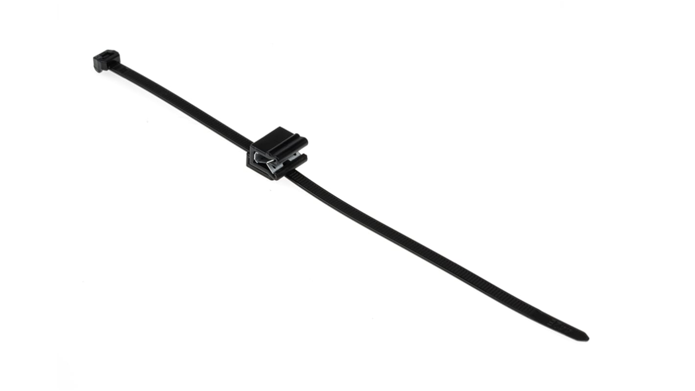 HellermannTyton Cable Tie Assemblies, EdgeClip, 200mm x 4.6 mm, Black Polyamide 6.6 (PA66), Pk-225units