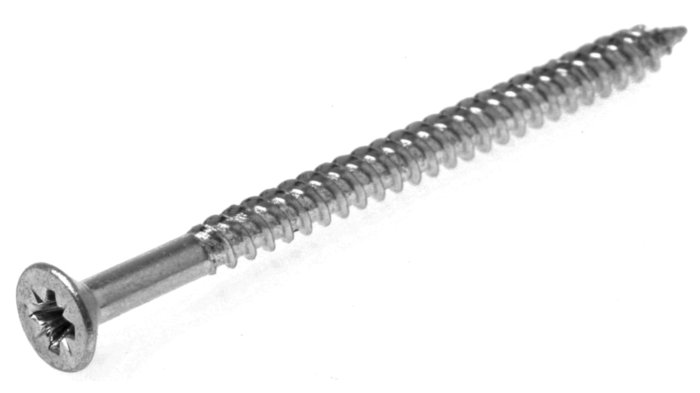 RS PRO Pozidriv Countersunk Steel Wood Screw, Bright Zinc Plated, No. 8 Thread, 2.1/2in Length