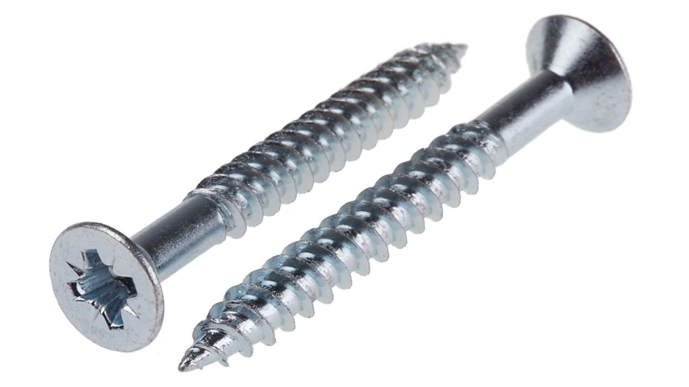 RS PRO Pozidriv Countersunk Steel Wood Screw Bright Zinc Plated, No. 12 Thread, 2in Length