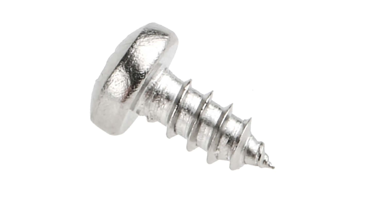 RS PRO Plain Stainless Steel Pan Head Self Tapping Screw, N°N°4 x 1/4in Long 6.5mm Long