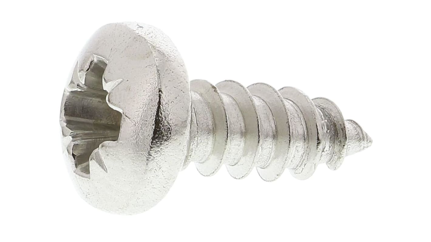 RS PRO Plain Stainless Steel Pan Head Self Tapping Screw, N°6 x 3/8in Long 9.5mm Long