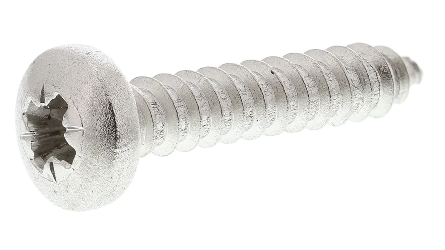 RS PRO Plain Stainless Steel Pan Head Self Tapping Screw, N°10 x 1in