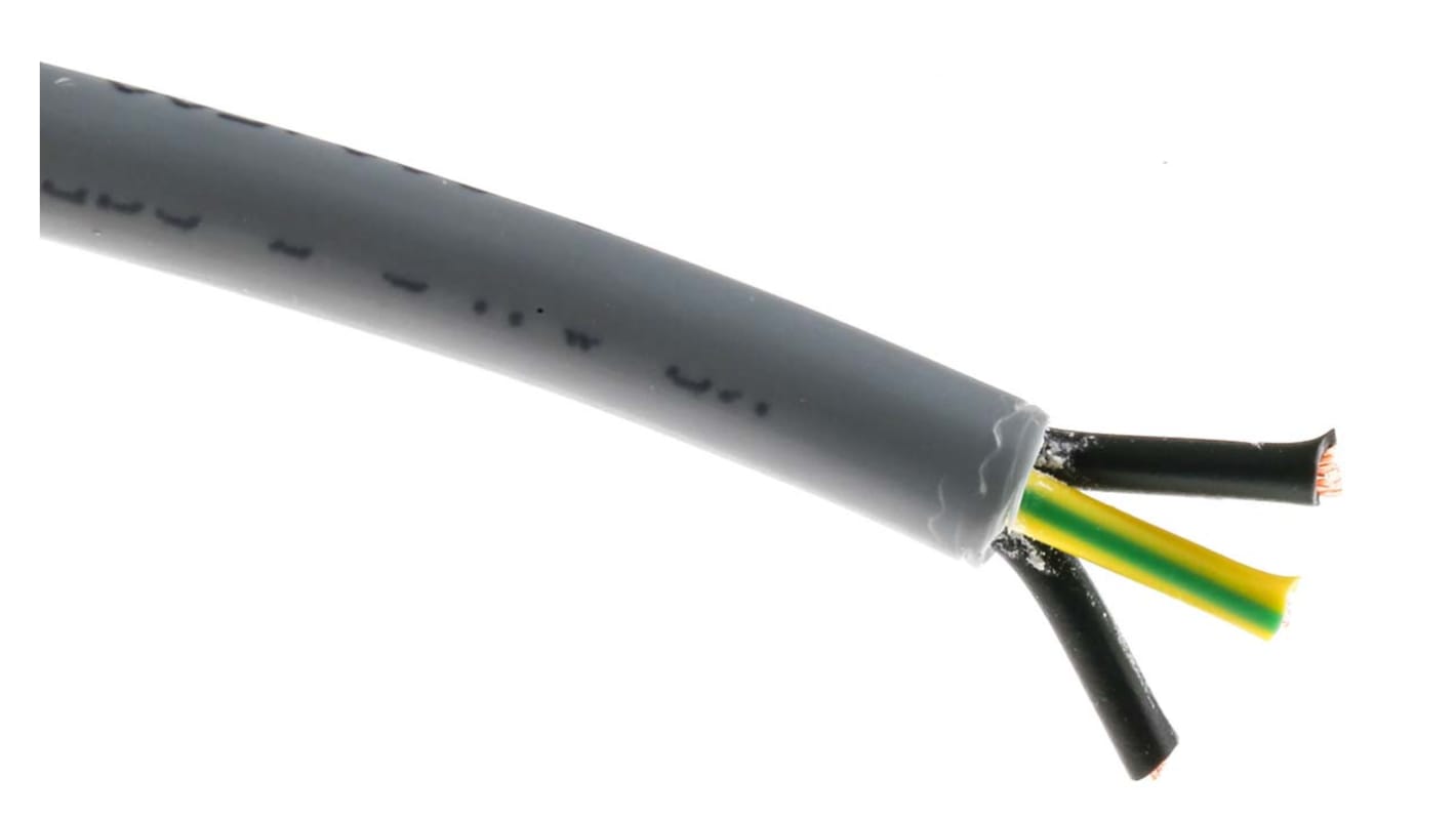 RS PRO YY Control Cable, 3 Cores, 0.75 mm², Unscreened, 50m, Grey PVC Sheath, 18 AWG