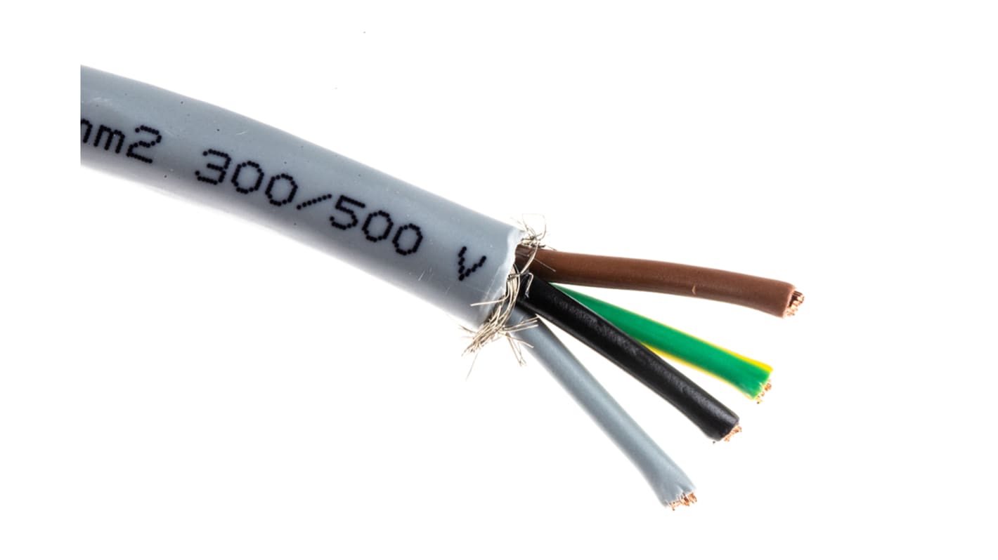 Cable de control apantallado RS PRO de 4 núcleos, 1,5 mm², Ø ext. 9.2mm, long. 50m, 300/500 V, 9 A, funda de PVC