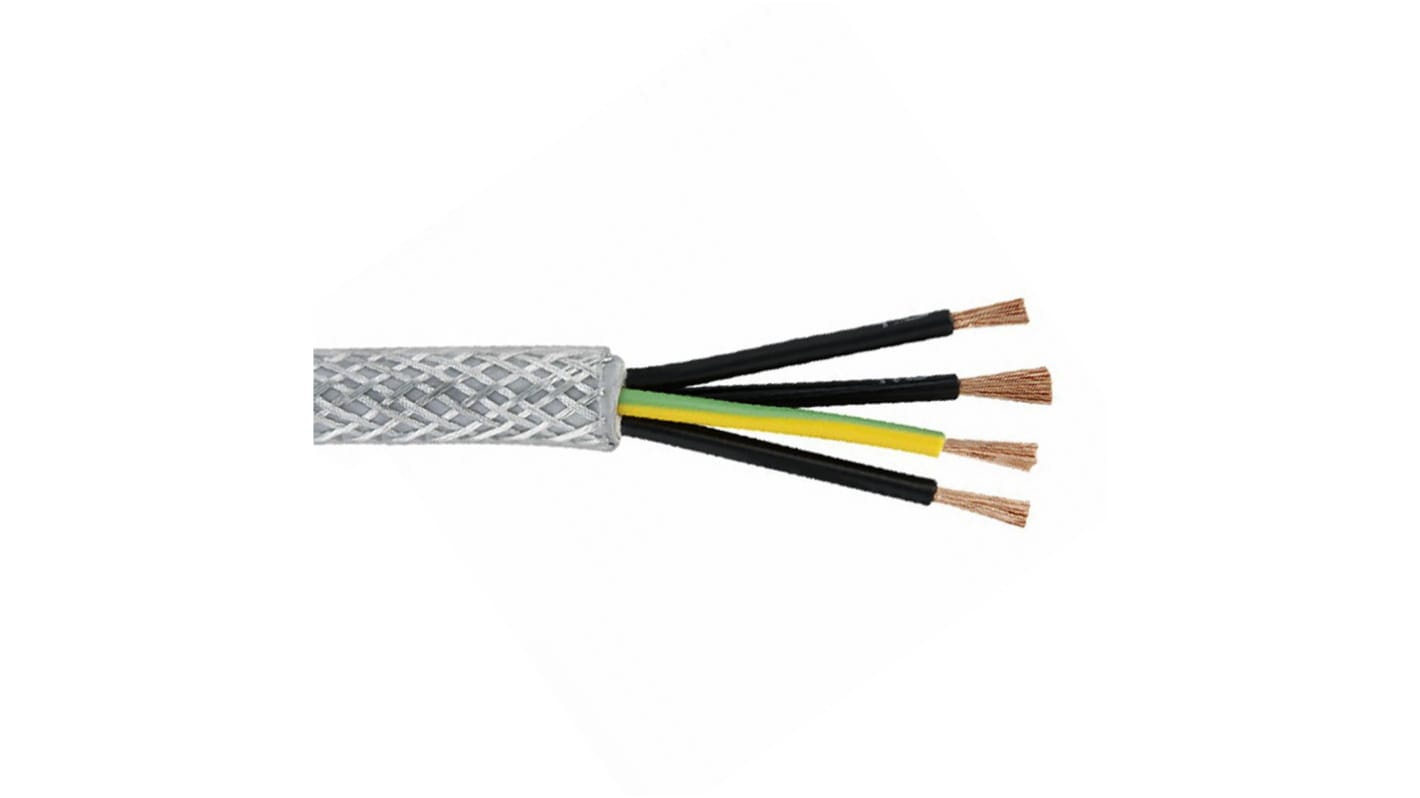 Cable de control apantallado RS PRO de 4 núcleos, 2,5 mm², Ø ext. 12.5mm, long. 50m, 300/500 V, funda de PVC