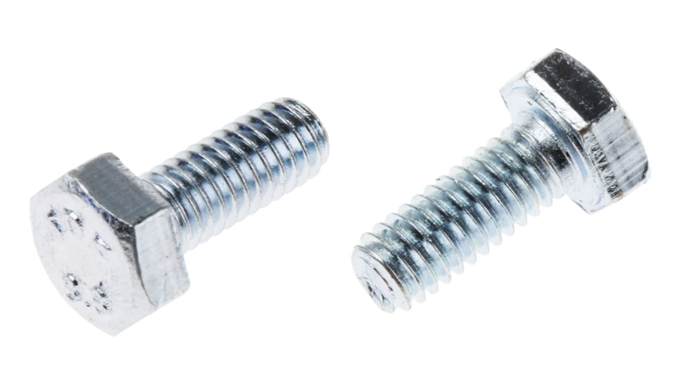 RS PRO Bright Zinc Plated Steel Hex, Hex Bolt, M4 x 10mm