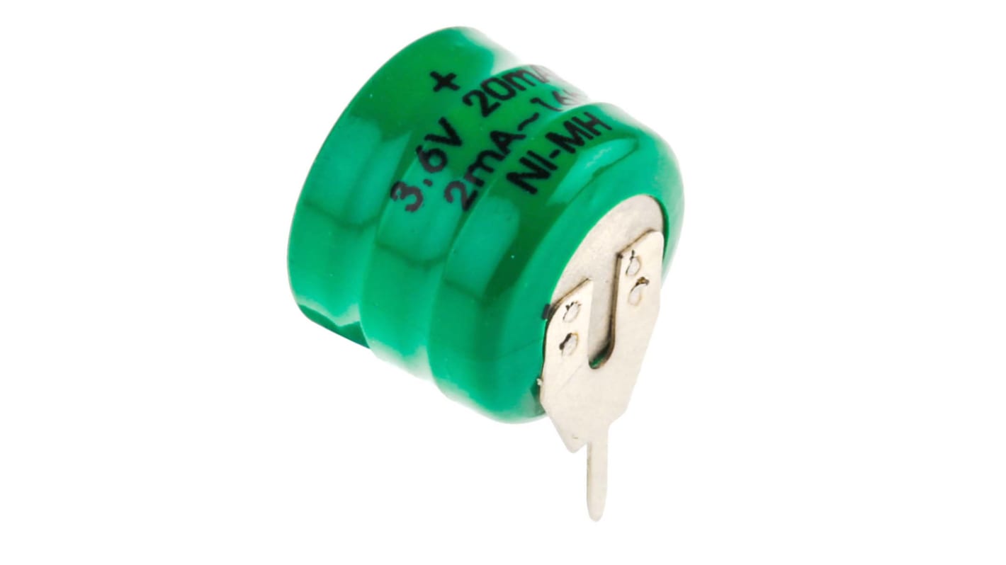 RS PRO 3.6V NiMH Button Rechargeable Battery, 20mAh RS