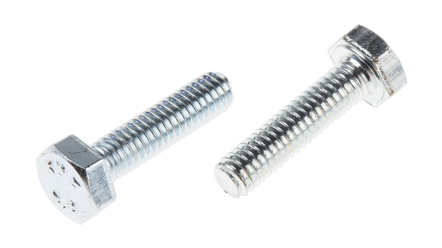 RS PRO Bright Zinc Plated Steel Hex, Hex Bolt, M4 x 16mm