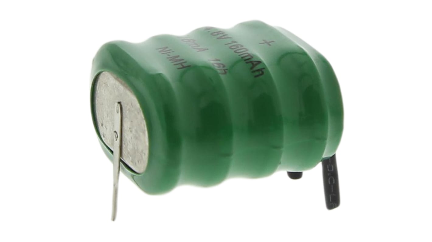 Pila de botón recargable NiMH, 4.8V, 160mAh, terminal tipo pin