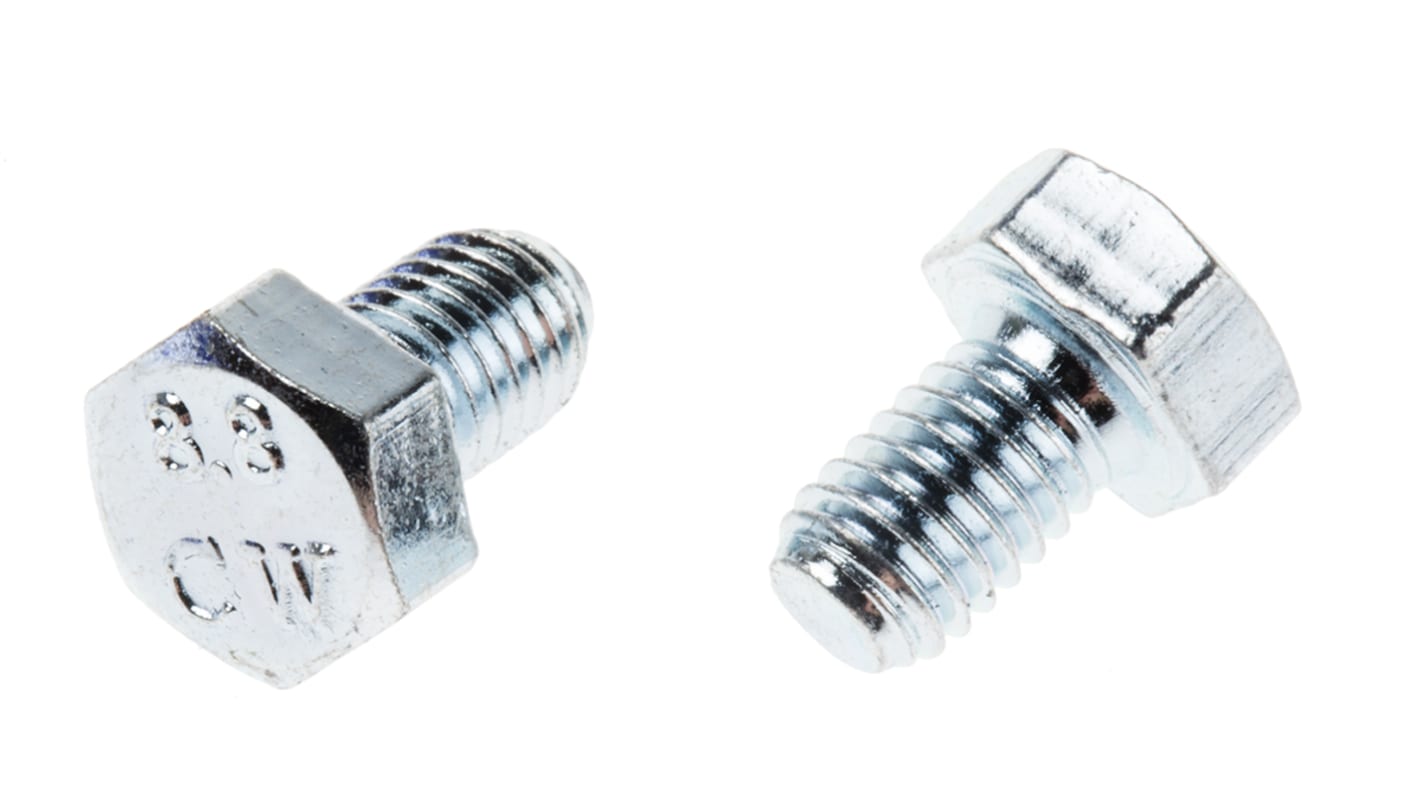 RS PRO Bright Zinc Plated Steel Hex, Hex Bolt, M5 x 8mm