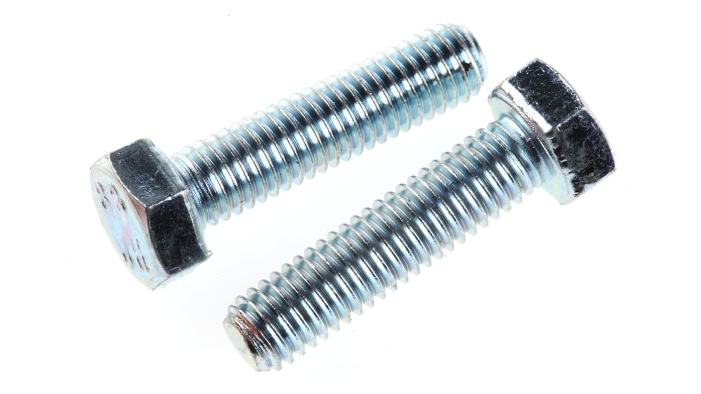 Zinc plated & clear Passivated Steel Hex, Hex Bolt, M5 x 20mm