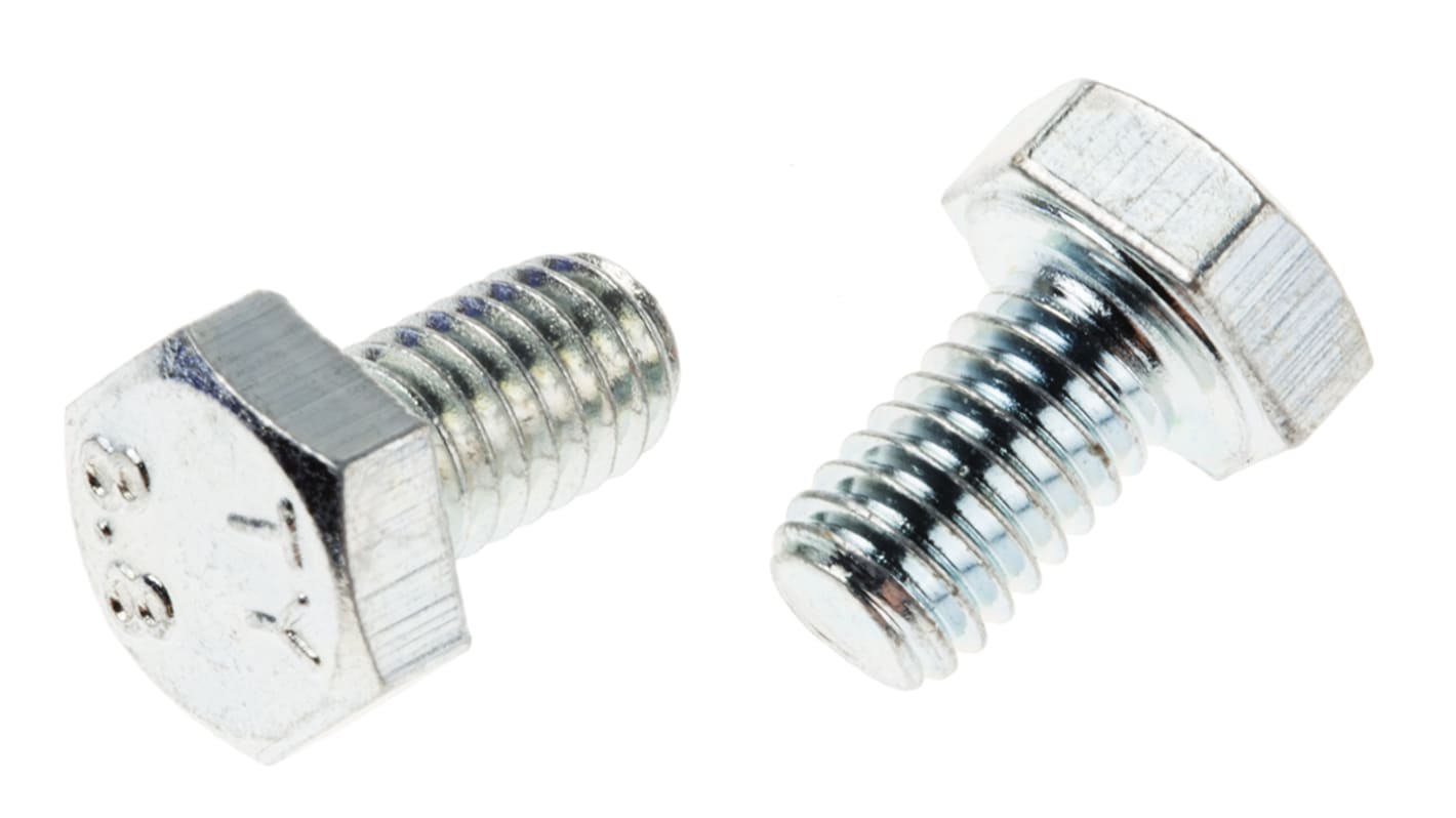 Zinc plated & clear Passivated Steel Hex, Hex Bolt, M6 x 10mm