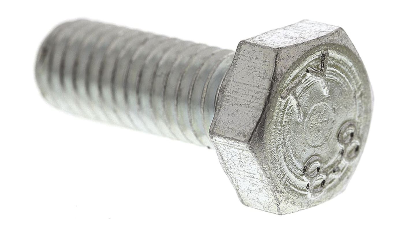 RS PRO Bright Zinc Plated Steel Hex, Hex Bolt, M6 x 16mm