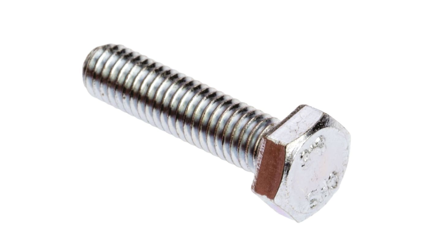 RS PRO Bright Zinc Plated Steel Hex, Hex Bolt, M6 x 25mm