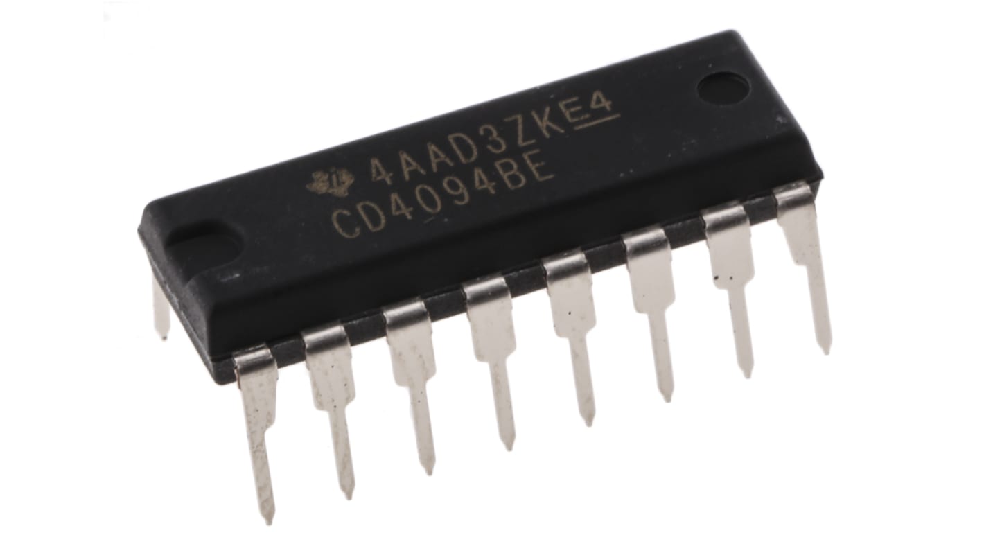 Texas Instruments CD4094BE 8-stage Through Hole Shift Register, 16-Pin PDIP