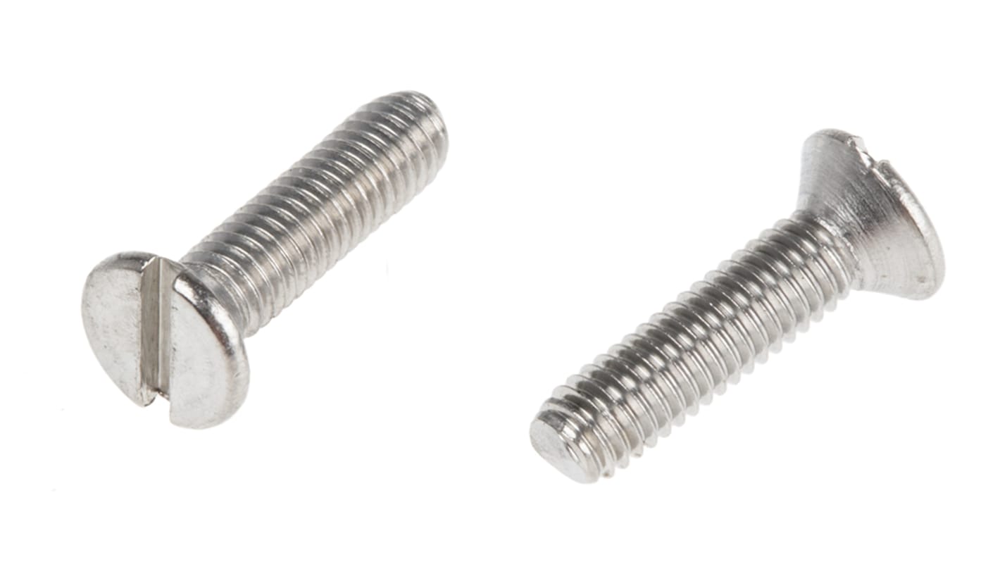 RS PRO Slot Countersunk A2 304 Stainless Steel Machine Screws DIN 963, M3x12mm
