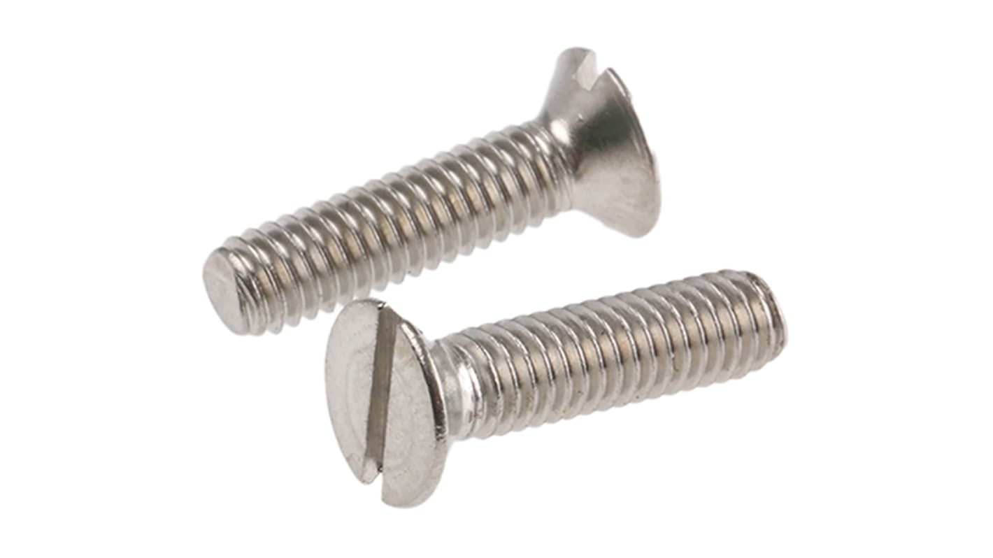 RS PRO Slot Countersunk A2 304 Stainless Steel Machine Screws DIN 963, M4x16mm
