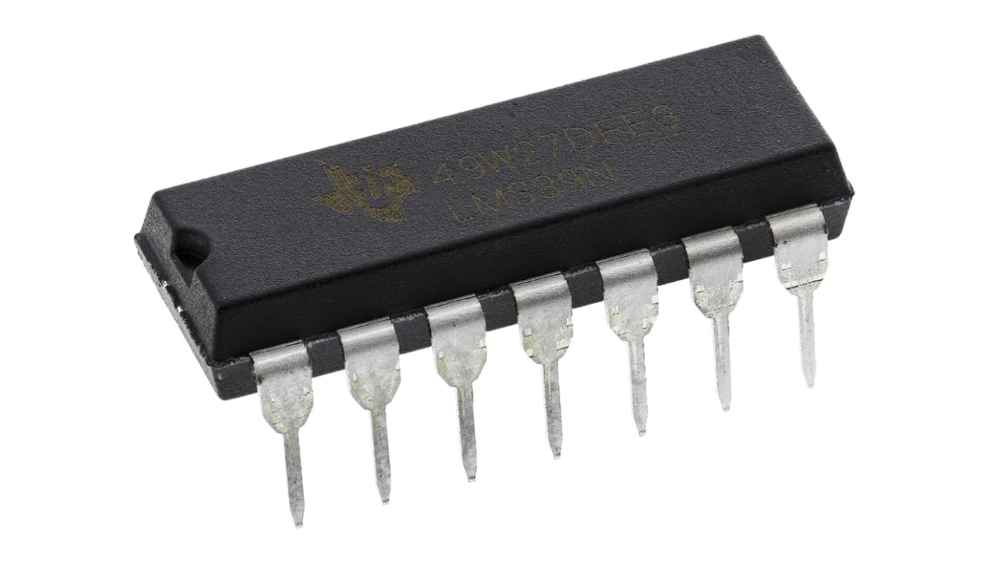 LM339N Texas Instruments, Quad Comparator, Open Collector O/P, 1.3μs 3 → 28 V 14-Pin PDIP