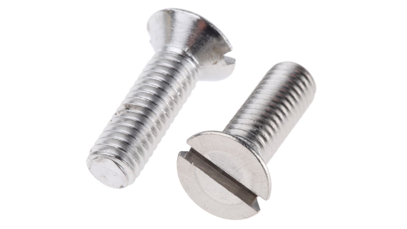 RS PRO Slot Countersunk A2 304 Stainless Steel Machine Screws DIN 963, M6x20mm