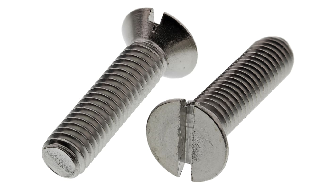 RS PRO Slot Countersunk A2 304 Stainless Steel Machine Screws DIN 963, M6x25mm