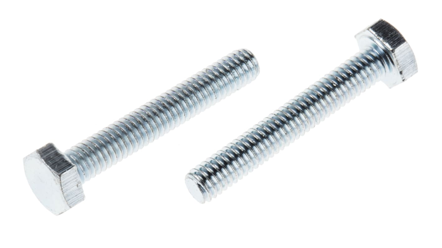 RS PRO Bright Zinc Plated Steel Hex, Hex Bolt, M4 x 25mm