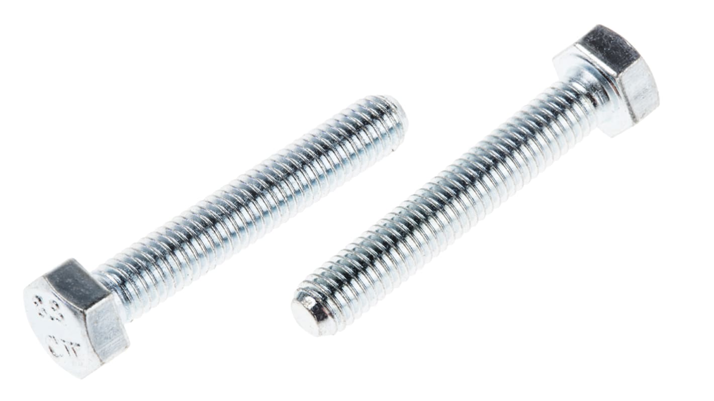 RS PRO Bright Zinc Plated Steel Hex, Hex Bolt, M5 x 30mm