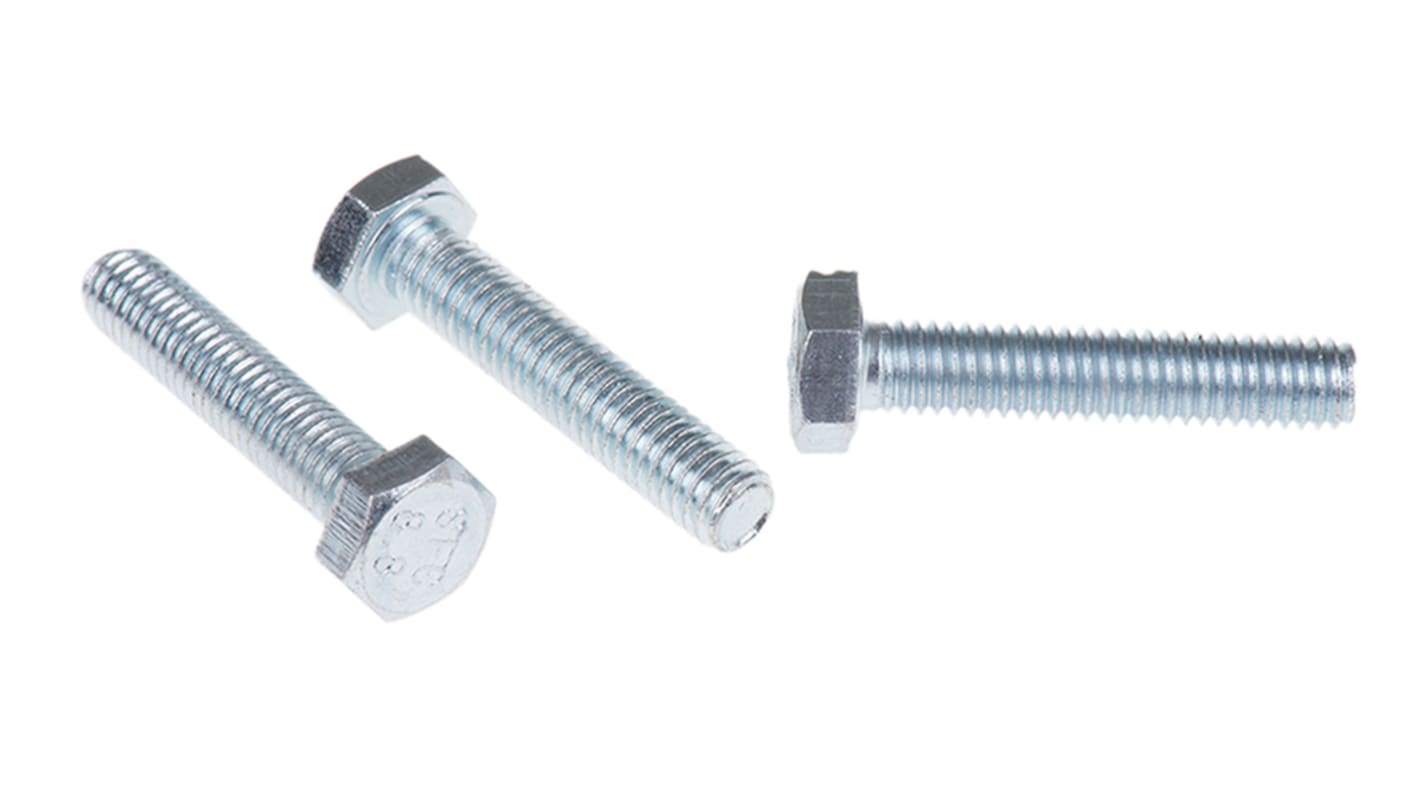 Clear Passivated, Zinc Steel Hex, Hex Bolt, M6 x 30mm