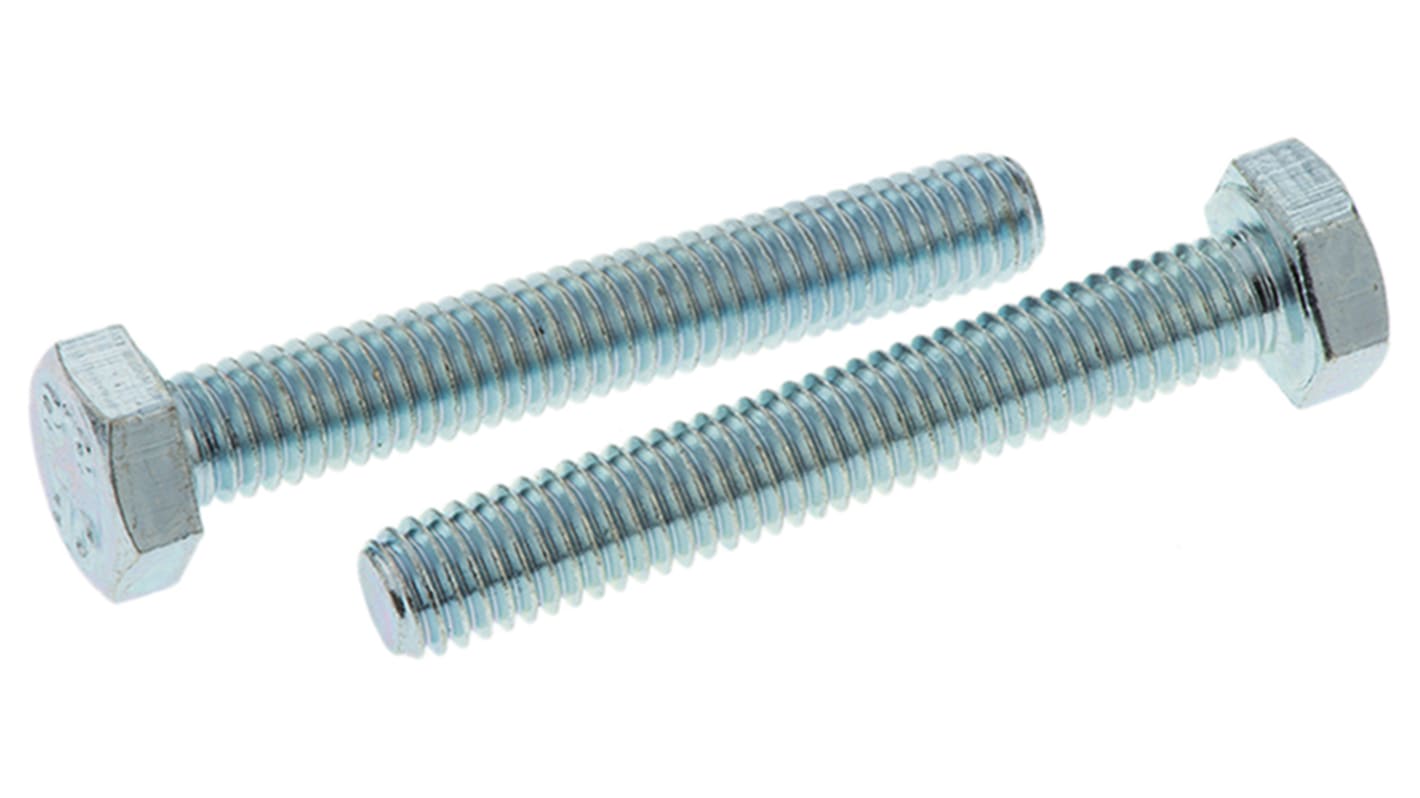 Zinc plated & clear Passivated Steel Hex, Hex Bolt, M6 x 40mm