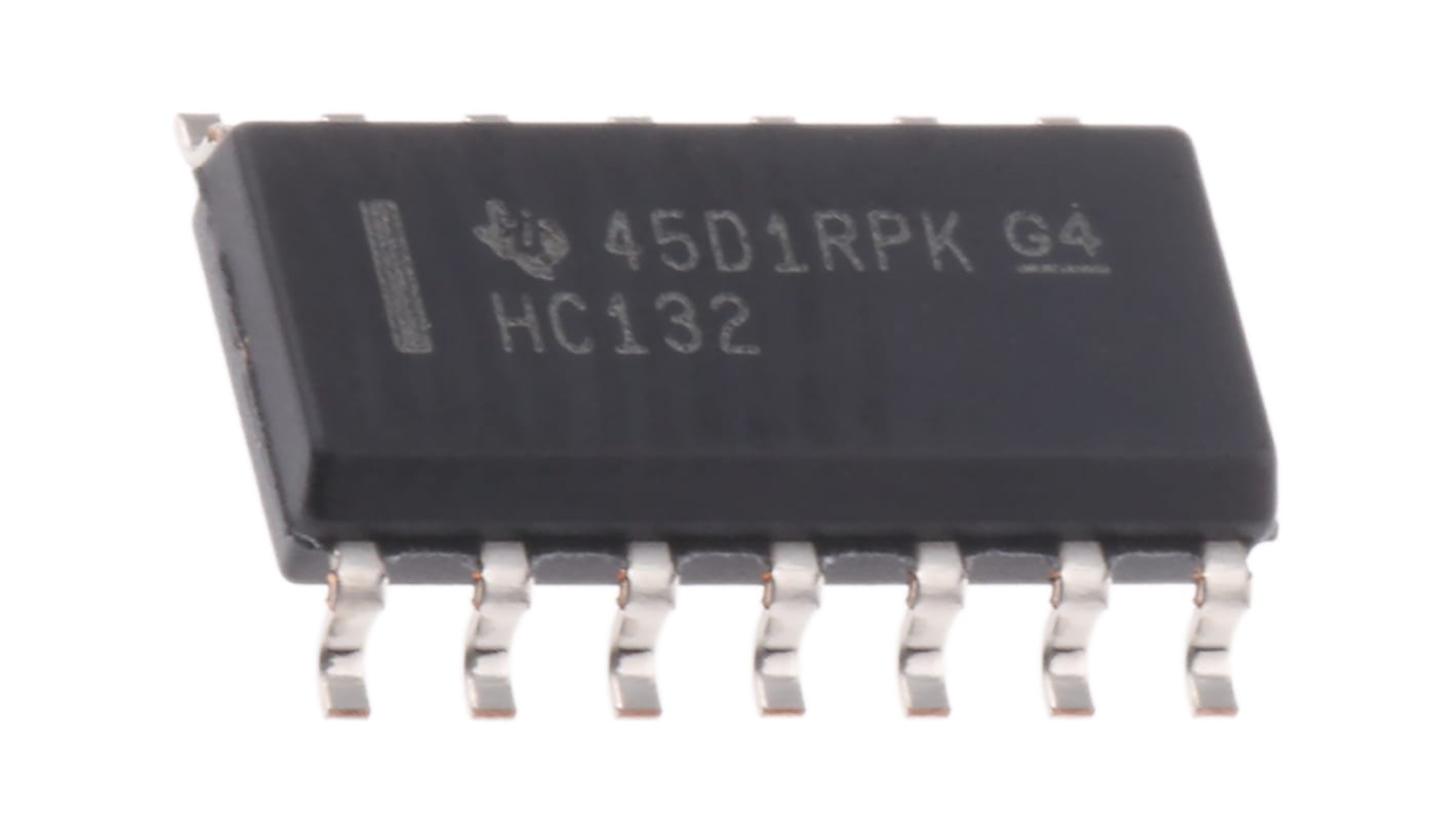 NAND: Puerta lógica, SN74HC132D, HC, Quad 5.2mA SOIC 14 pines 2 Sí