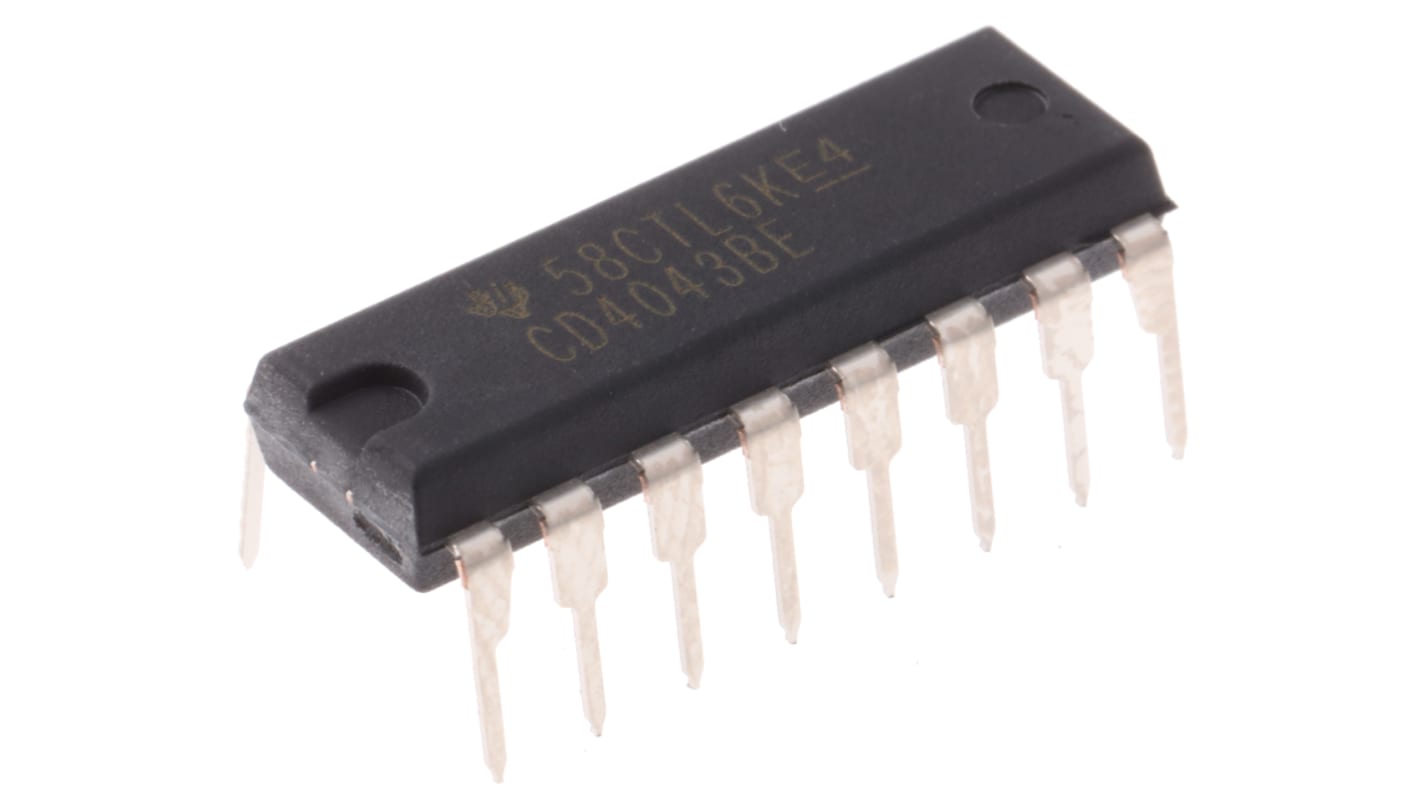 Texas Instruments CD4043BE 4bit-Bit Latch, Transparent SR Type, 3 State, 16-Pin PDIP